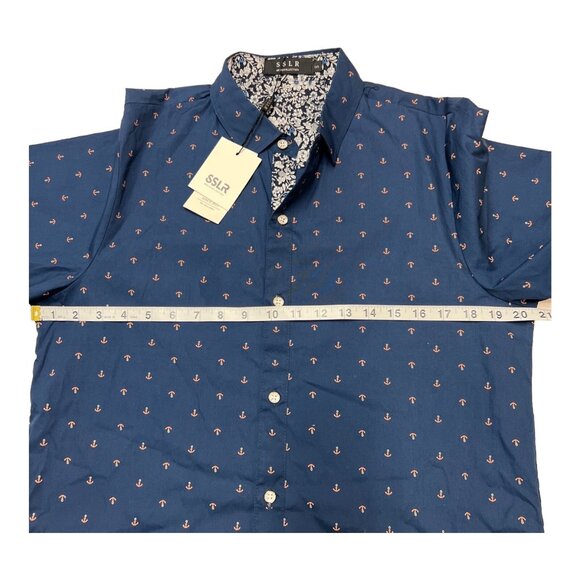 SSLR Shirts Mens S Blue Button Down Anchor Print Short Sleeve Nautical Sailing - Picture 4 of 7